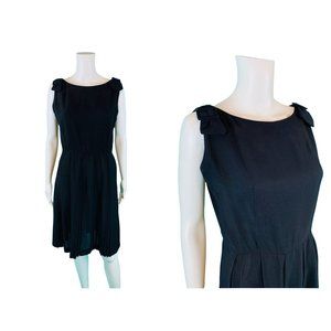Vintage 50s Cocktail Dress Women's Medium Black Buckle Straps LBD Party Mid Cent